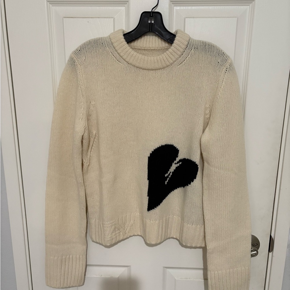 Zadig & Voltaire 100% Wool Cream Sweater with Black Heart - Picture 2 of 5
